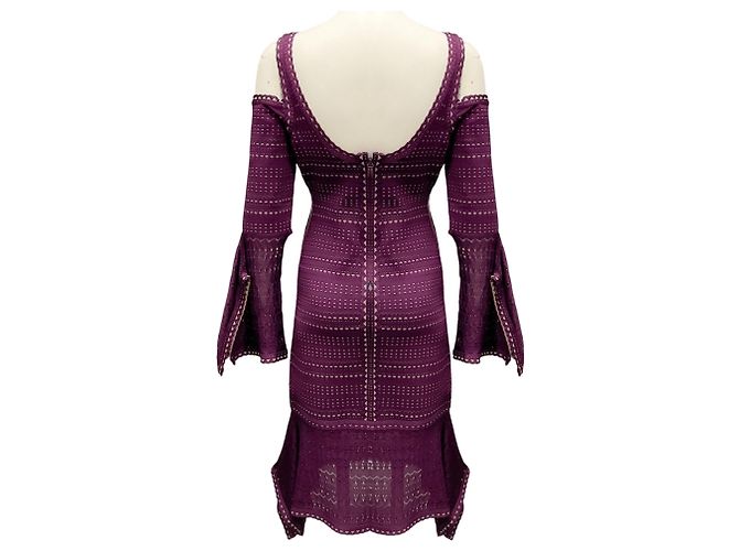 Herve Leger Bordeaux Combo Kamryn Cold Shoulder Cocktailkleid aus elastischem Pointelle-Strick - Ansicht 3