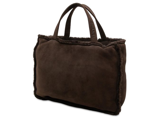 Tote Chanel in camoscio e shearling marrone - vista 2