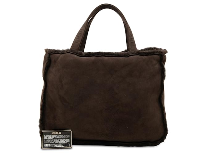 Tote Chanel in camoscio e shearling marrone - vista 7