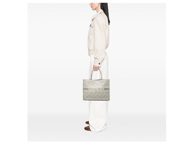 Dior Medium Book Tote aus bestickter Oblique Canvas Grau - Ansicht 6