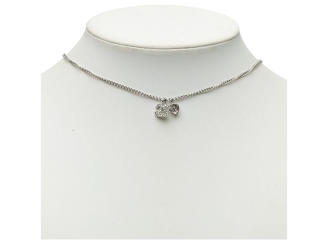 Collana con mini ciondolo a cuore in strass e ottone argentato Chanel CC Argento - vista 5