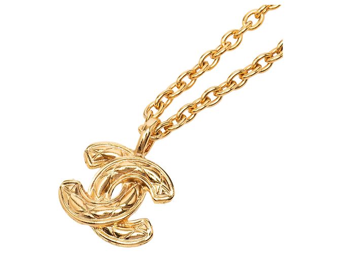 Colar com pingente acolchoado Chanel CC banhado a ouro Dourado - vista 4