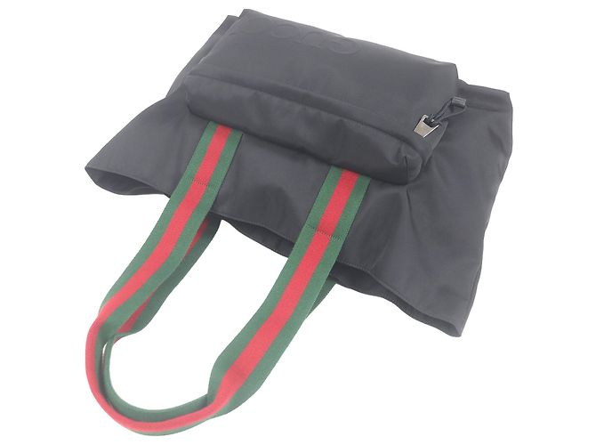 Tote Gucci in nylon nero con banda Web - vista 10