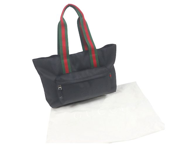 Tote Gucci in nylon nero con banda Web - vista 11