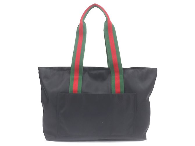 Tote Gucci in nylon nero con banda Web - vista 2
