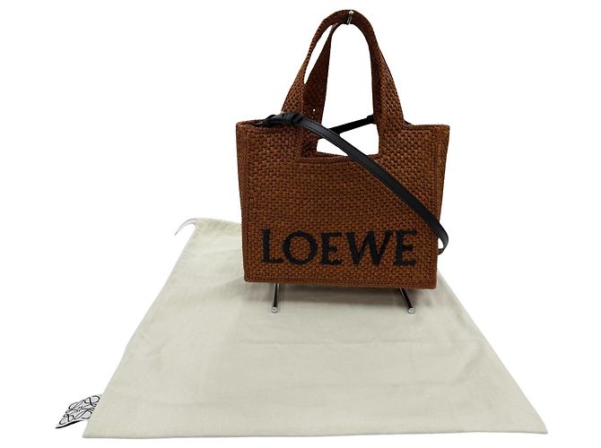 Borsa LOEWE Small Raffia Font Tote Satchel Marrone - vista 10