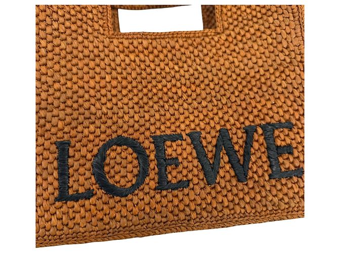 Borsa LOEWE Small Raffia Font Tote Satchel Marrone - vista 5