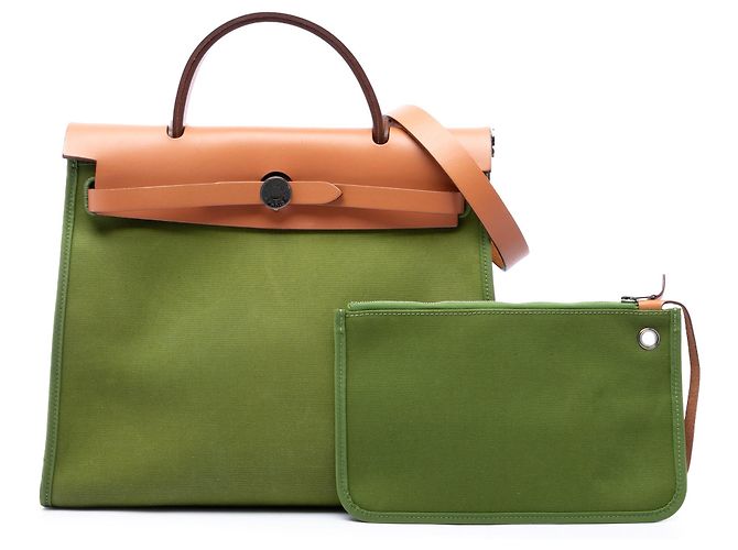 Borsa Hermès Toile Herbag Zip 31 Verde - vista 7
