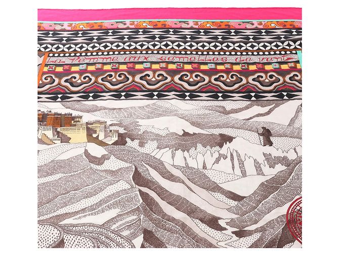Hermès Carré Géant "La Femme aux Semelles de Vent" Sciarpa in Cashmere e Seta Rosa - vista 16
