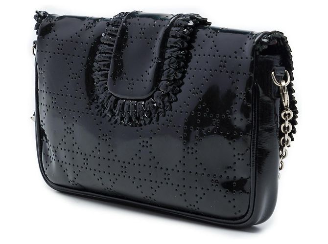 Borsa a tracolla Dior New Lock Ruffle Pouch in vernice perforata Cannage nera Nero - vista 2