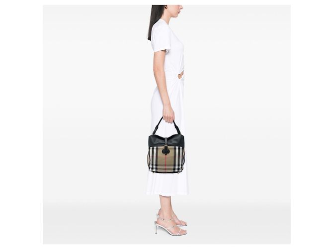 Borsa Hobo Sycamore Burberry Medium Mega Check in tela e pelle marrone - vista 5
