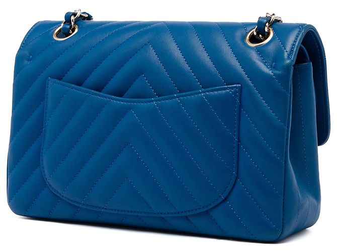 Borsa a tracolla Chanel Small Classic Chevron in pelle di agnello con doppio lembo, Blu - vista 2