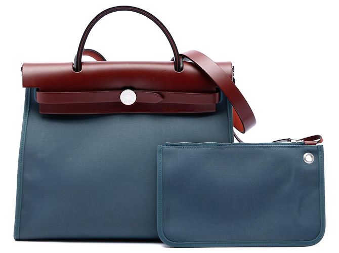 Borsa Hermès Toile Herbag Zip 31 Blu - vista 7
