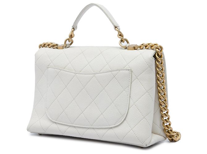 Borsa Chanel Medium Stitched Caviar Chic Affinity Top Handle Bag Satchel Bianca Bianco - vista 2