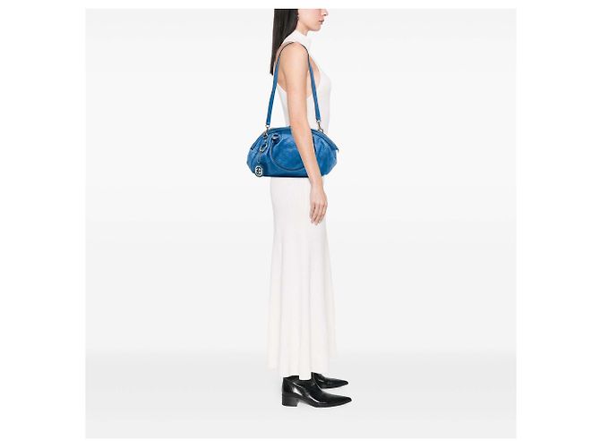 Borsa Satchel Gucci Guccissima Sukey Blu - vista 6