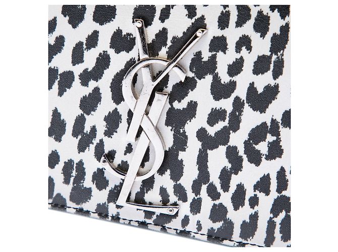 Borsa a tracolla Kate Small in pelle di vitello bianca con stampa leopardata e monogramma Saint Laurent Bianco - vista 5