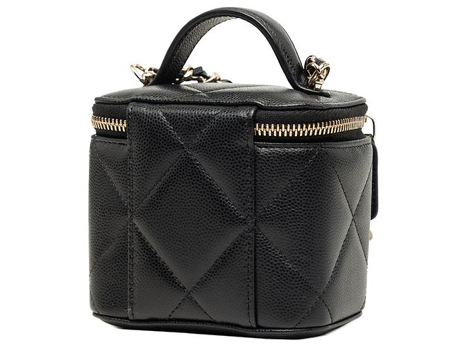 Sac Vanity Chanel Mini CC Matelassé en Cuir Caviar Noir avec Poignée et Chaîne - vue 2