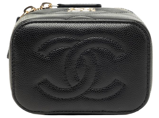 Sac Vanity Chanel Mini CC Matelassé en Cuir Caviar Noir avec Poignée et Chaîne - vue 3