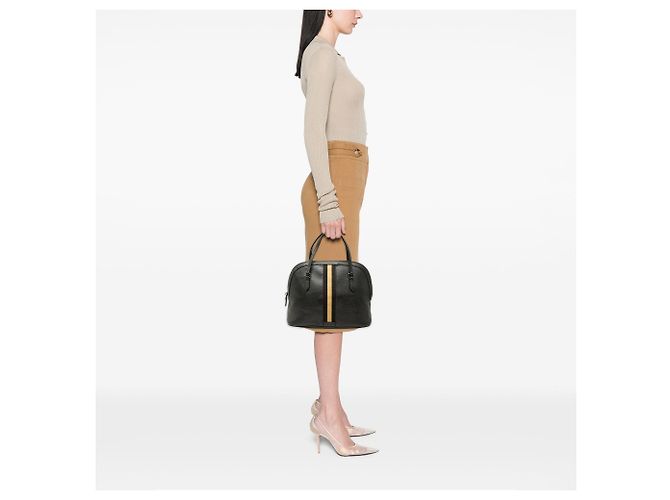 Borsa Satchel Dome Gucci Medium in pelle di vitello nera con banda Web Nero - vista 6