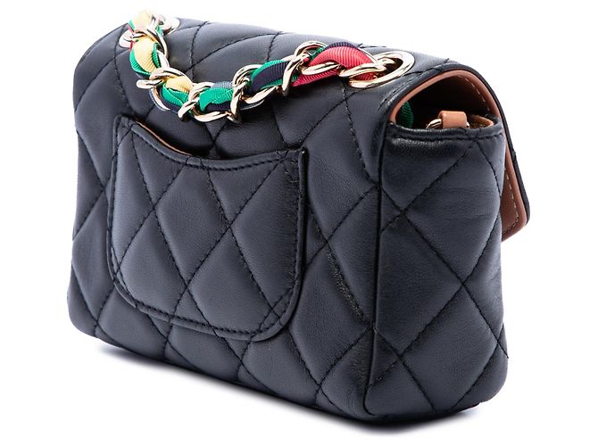 Borsa a tracolla Chanel Mini Quilted Lambskin Cocovado Ribbon Chain Flap Nera Nero - vista 2