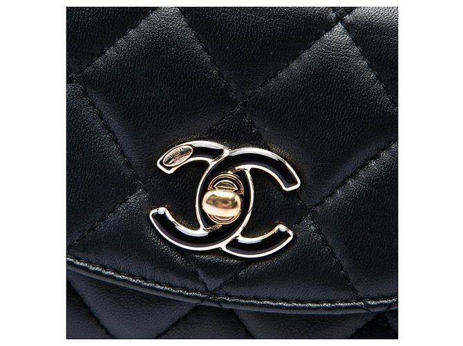 Borsa a tracolla Chanel Mini Quilted Lambskin Cocovado Ribbon Chain Flap Nera Nero - vista 5