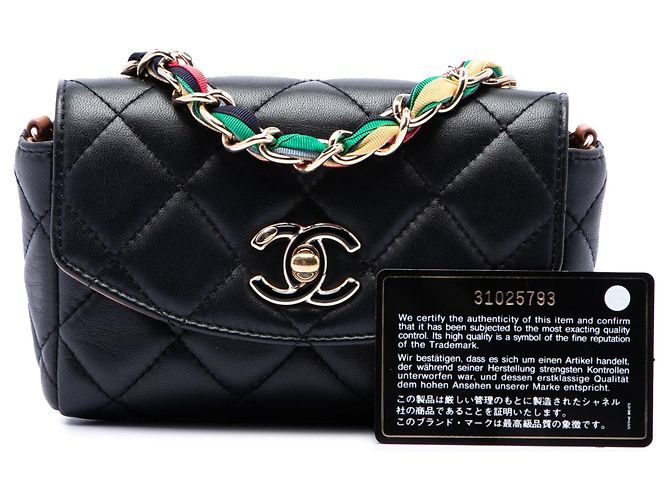 Borsa a tracolla Chanel Mini Quilted Lambskin Cocovado Ribbon Chain Flap Nera Nero - vista 7