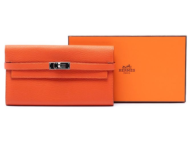 Carteira Longa Hermès Kelly em Chevre Mysore Orange Laranja - vista 7