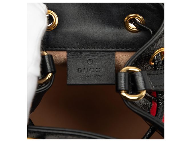 Mini borsa a secchiello Gucci Ophidia in suede e vernice rossa con Web Rosso - vista 5