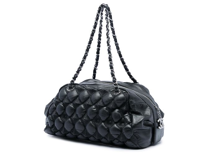 Borsa Bowling Chanel in pelle d'agnello matelassé bubble nera Nero - vista 2