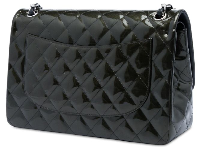 Borsa a tracolla Chanel Jumbo Classic Double Flap in vernice striata verde - vista 2