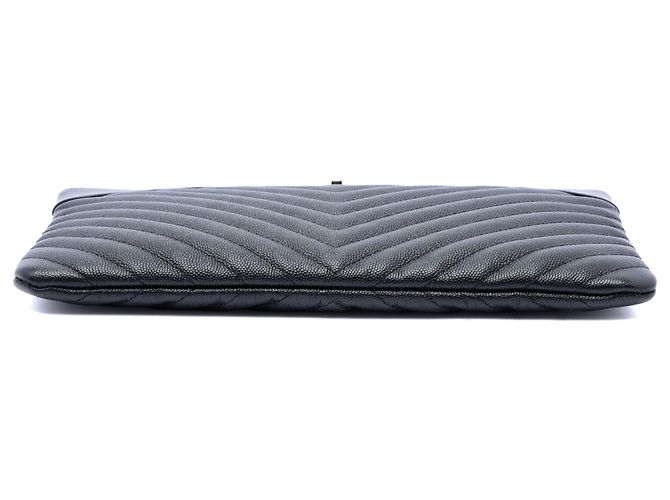 Clutch Chanel Medium Chevron Caviar Mademoiselle O Case Nera Nero - vista 3