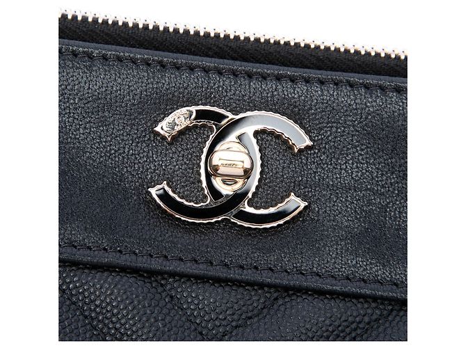 Clutch Chanel Medium Chevron Caviar Mademoiselle O Case Nera Nero - vista 5