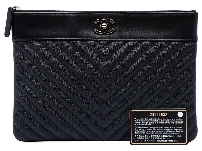 Clutch Chanel Medium Chevron Caviar Mademoiselle O Case Nera Nero - vista 7