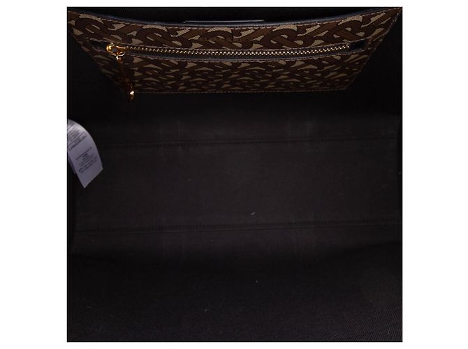 Borsa Book Tote Burberry TB Monogram E Canvas Stripe Marrone - vista 4