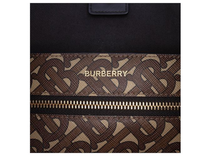 Borsa Book Tote Burberry TB Monogram E Canvas Stripe Marrone - vista 5