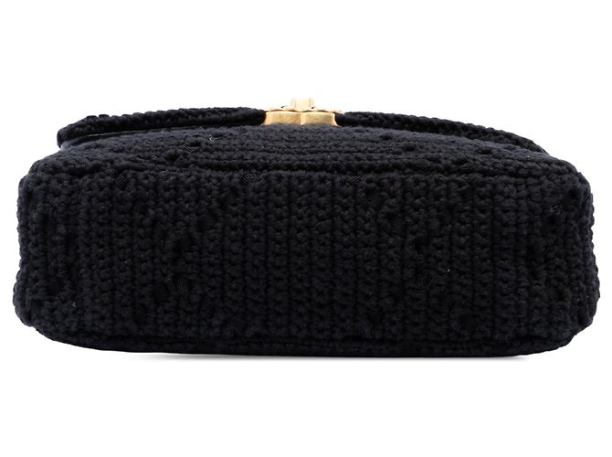 Borsa Chanel Medium Crochet 19 Flap Satchel Nera Nero - vista 3