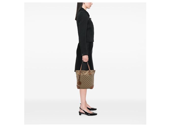 Borsa Tote Gucci GG Canvas GG Charm Beige - vista 6