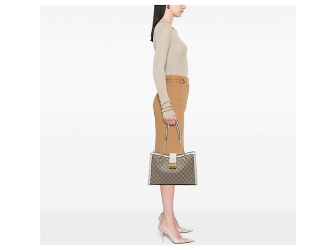 Padlock Tote Gucci Medium GG Supreme con Lucchetto Bianco - vista 7