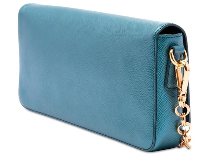 Borsa a tracolla Prada Saffiano Lux con catena blu - vista 2