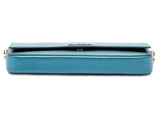 Borsa a tracolla Prada Saffiano Lux con catena blu - vista 3