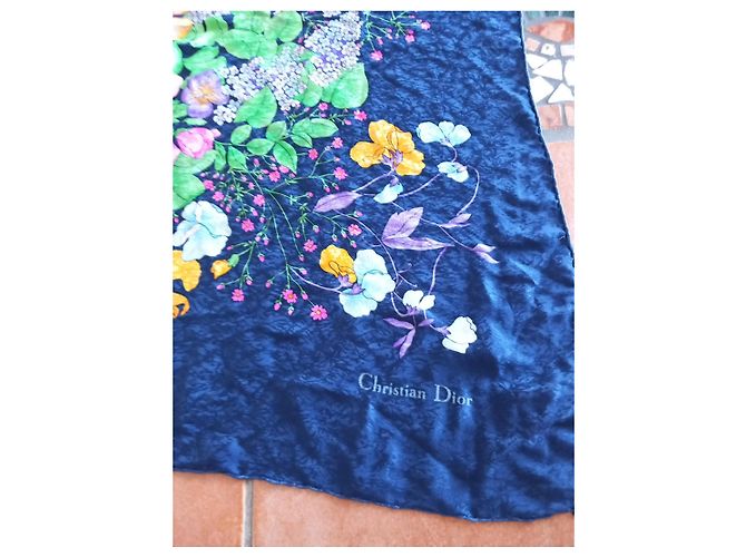 Foulard in seta Christian Dior stampa floreale Rosa Bianco Blu Verde Arancione Porpora Giallo - vista 3