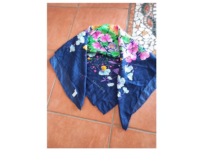 Foulard in seta Christian Dior stampa floreale Rosa Bianco Blu Verde Arancione Porpora Giallo - vista 6