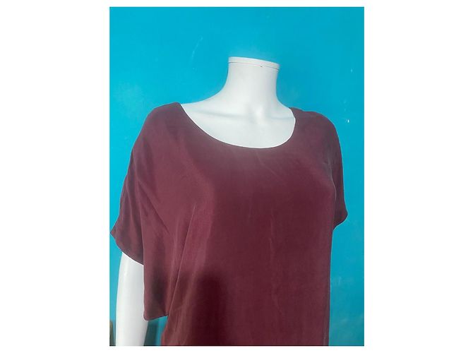 Vestido corto de seda burdeos Ikks - vista 3