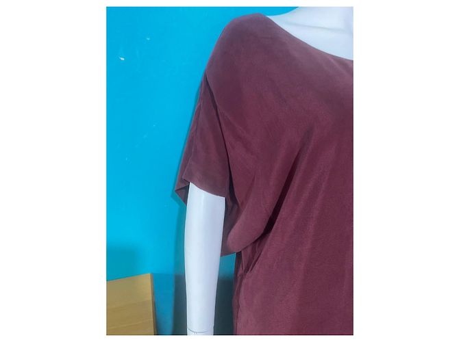 Vestido corto de seda burdeos Ikks - vista 4