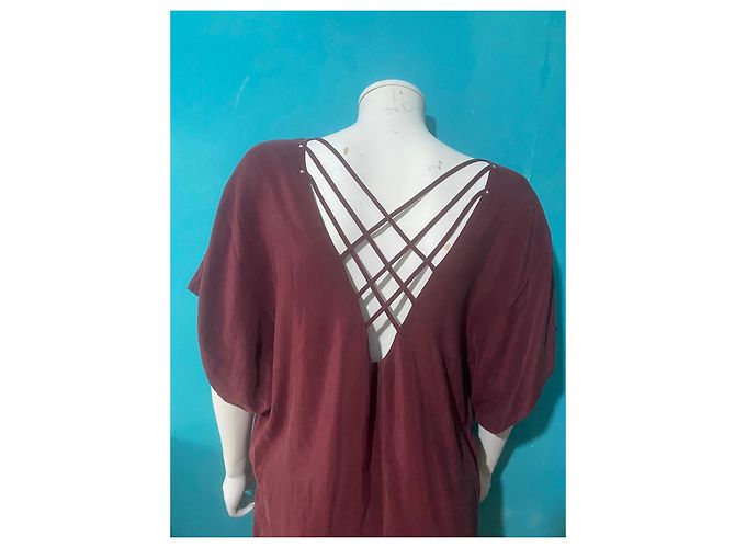 Vestido corto de seda burdeos Ikks - vista 6