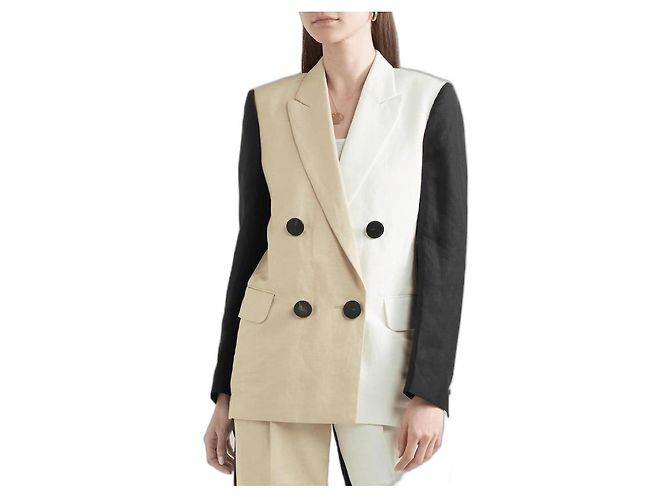 Petar Petrov Blazer Oversized de Lino Colourblock Negro Blanco Beige - vista 2