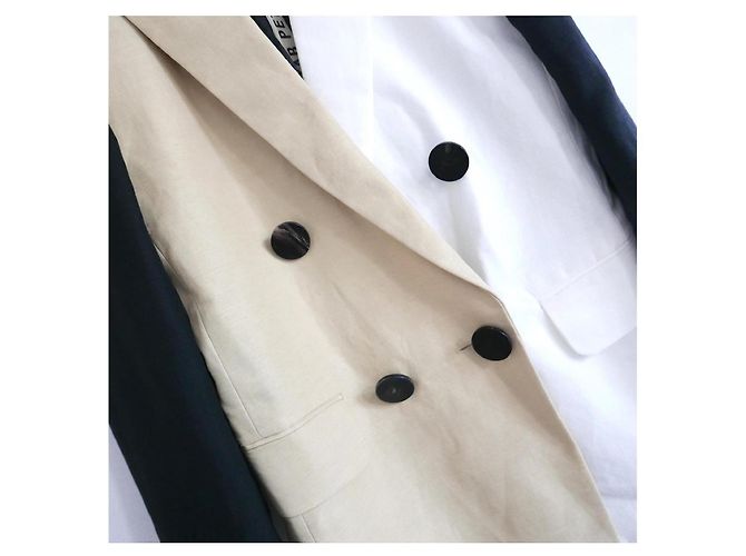 Petar Petrov Blazer Oversized de Lino Colourblock Negro Blanco Beige - vista 4