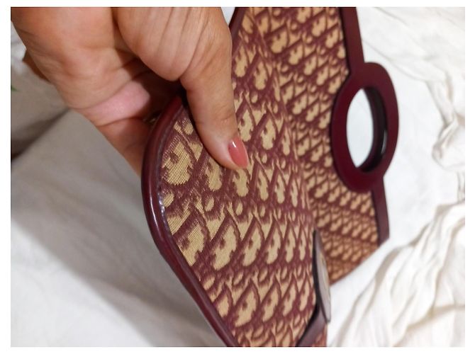 Borsa Christian Dior Monogram in tela bordeaux e marrone Bordò - vista 10