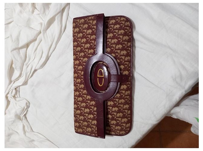 Borsa Christian Dior Monogram in tela bordeaux e marrone Bordò - vista 11