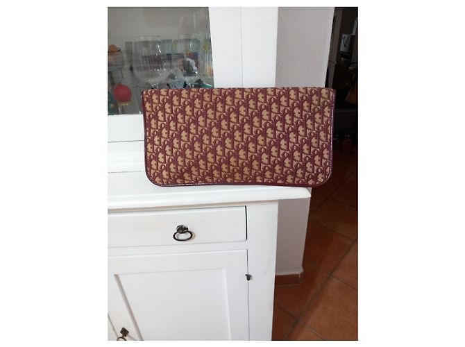 Borsa Christian Dior Monogram in tela bordeaux e marrone Bordò - vista 2